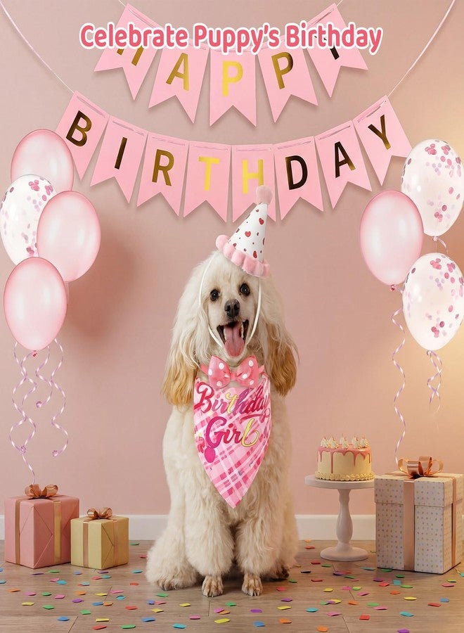 Cosblank 14 Pcs Pink Dog Birthday Party Supplies Dog Birthday Bandana Cute Set Hat Dogs Boy Birthdays Outfit with Numbers Banner Bow Tie Balloons for Small Medium Large Pet Dogs Decoration Party - Image 2